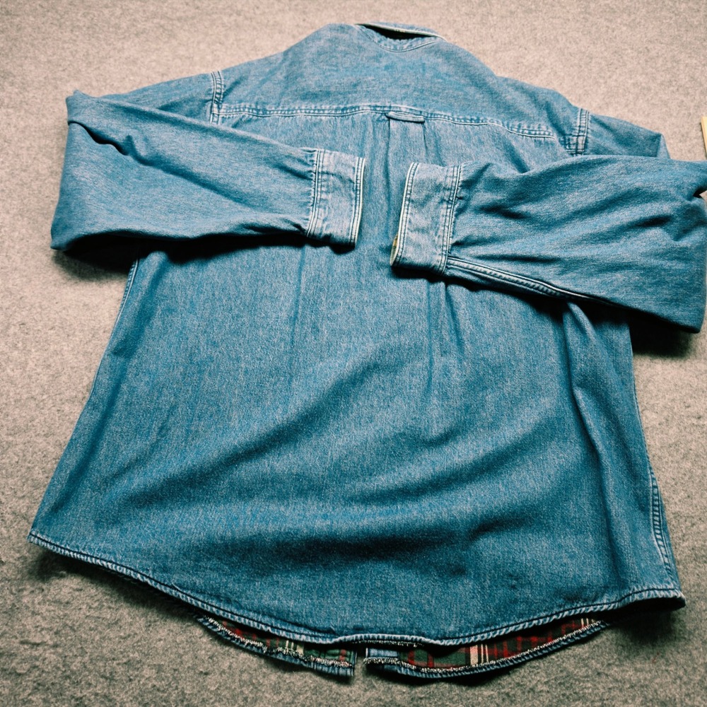 Eddie Bauer Made in USA VTG  Men Blue Denim Flannel Lined Button Down Shirt XL - Picture 6 of 15
